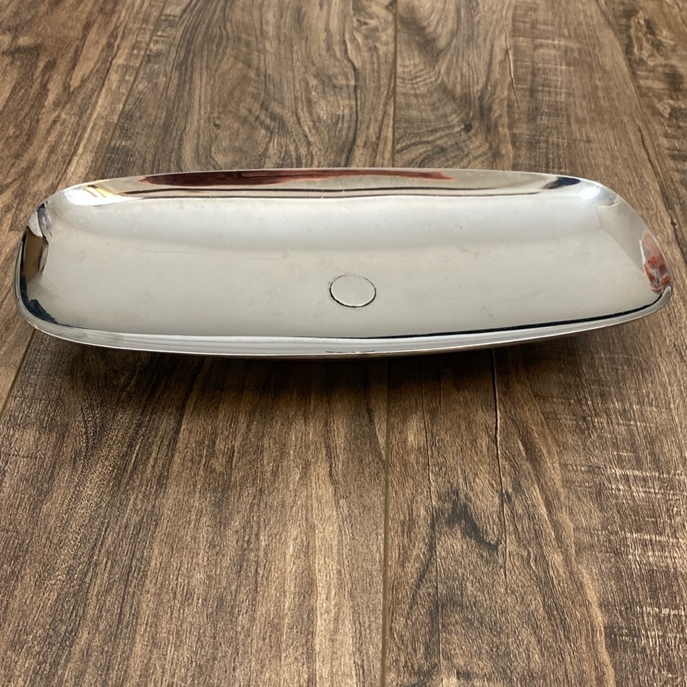 Vintage MCM Milbern Chrome and wood Tray 9.5” x 4”